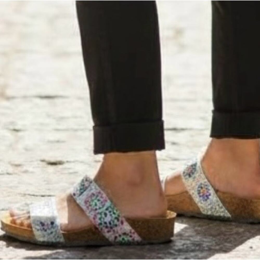 Eric Michael Liat Multicolor Mosaic Patterned Cork Wedge Sandals Womens Size 8